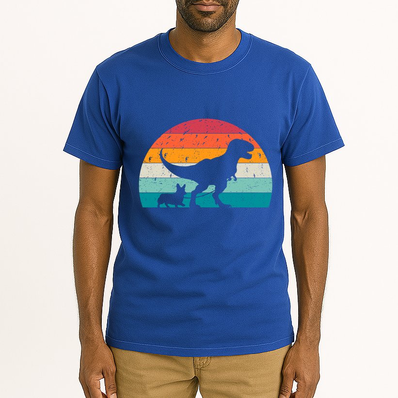 Trex Walking A Dog Funny Pembroke Welsh Corgi Lover Dog Dad Gift Tall T-Shirt