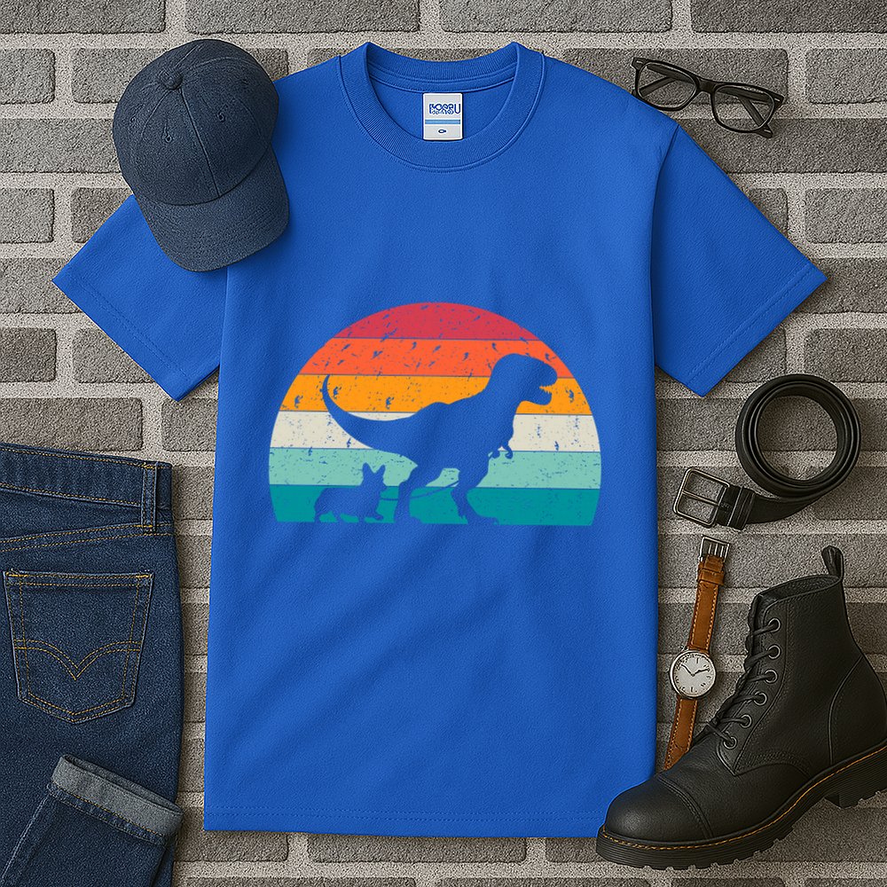 Trex Walking A Dog Funny Pembroke Welsh Corgi Lover Dog Dad Gift Tall T-Shirt