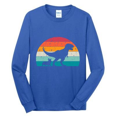 Trex Walking A Dog Funny Pembroke Welsh Corgi Lover Dog Dad Gift Tall Long Sleeve T-Shirt