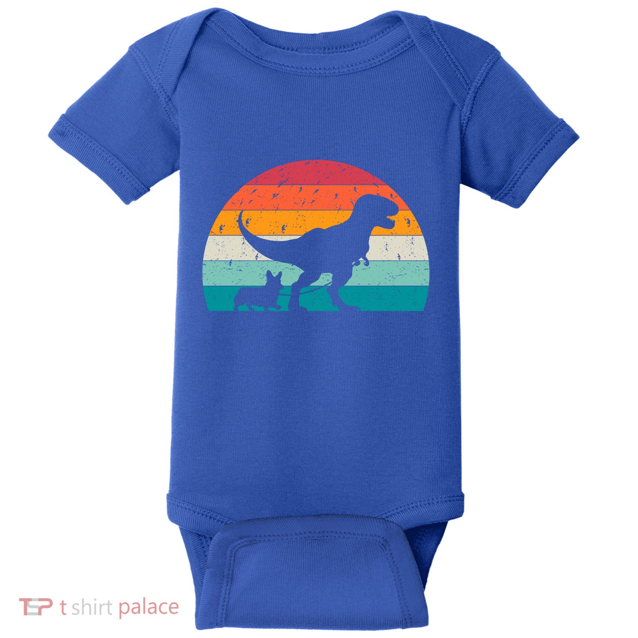 Trex Walking A Dog Funny Pembroke Welsh Corgi Lover Dog Dad Gift Baby Bodysuit
