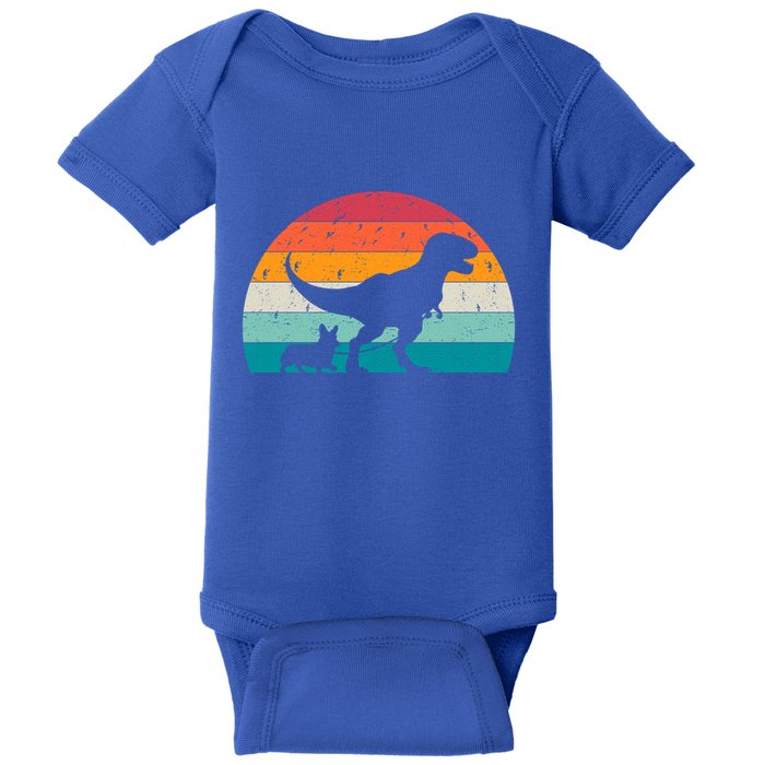 Trex Walking A Dog Funny Pembroke Welsh Corgi Lover Dog Dad Gift Baby Bodysuit