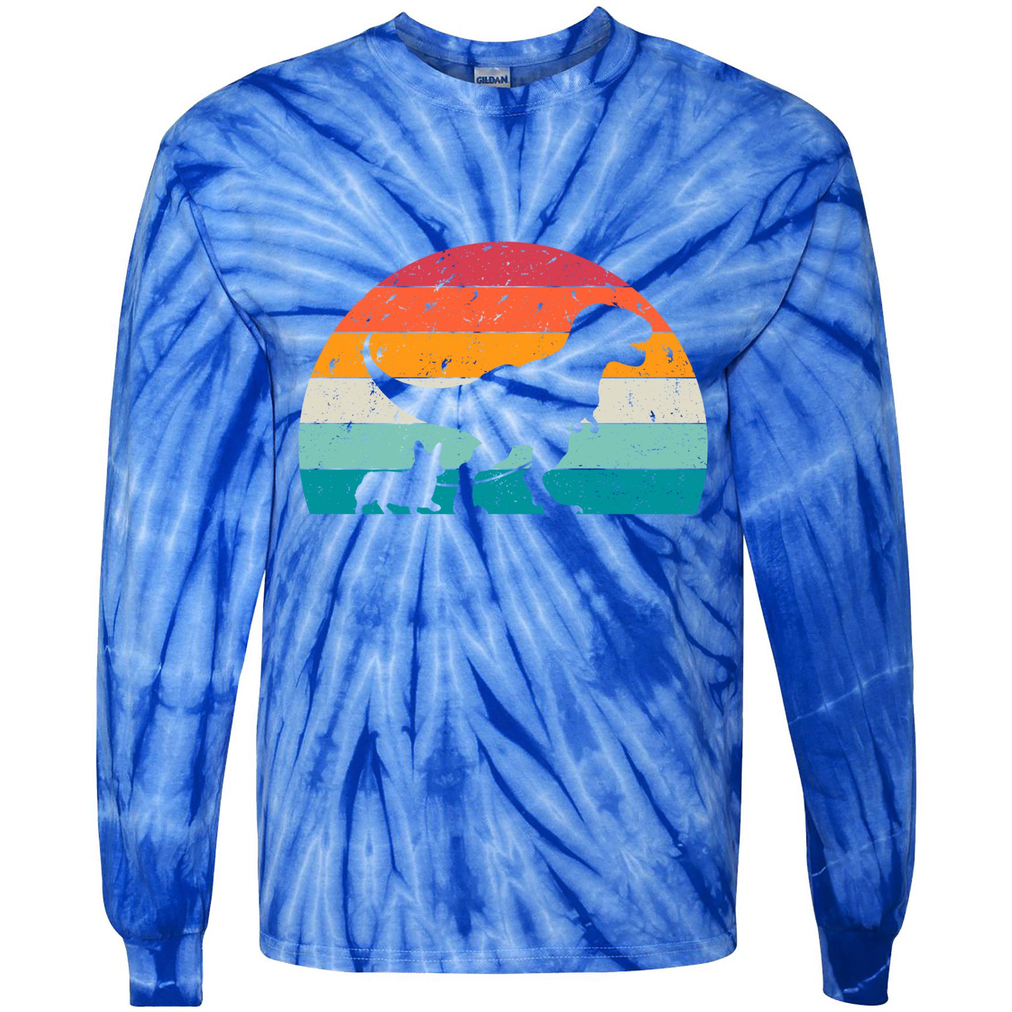 Trex Walking A Dog Funny Pembroke Welsh Corgi Lover Dog Dad Gift Tie-Dye Long Sleeve Shirt