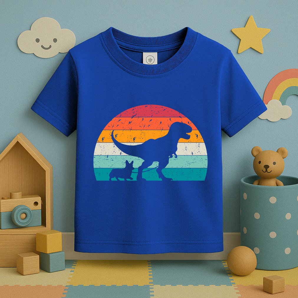 Trex Walking A Dog Funny Pembroke Welsh Corgi Lover Dog Dad Gift Toddler T-Shirt