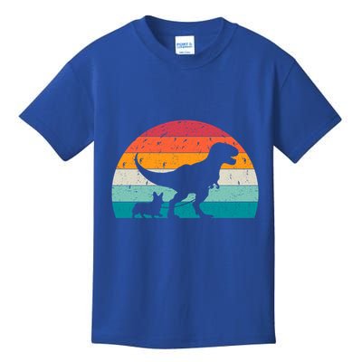 Trex Walking A Dog Funny Pembroke Welsh Corgi Lover Dog Dad Gift Kids T-Shirt