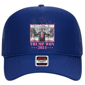 Trump Won Again 2024 Election President 47 Th High Crown Mesh Back Trucker Hat