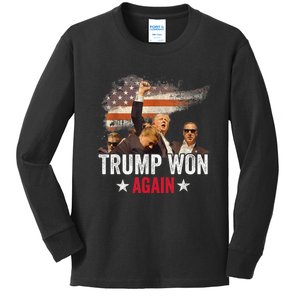 Trump Won Again 2024 Election President 47 Th Kids Long Sleeve Shirt