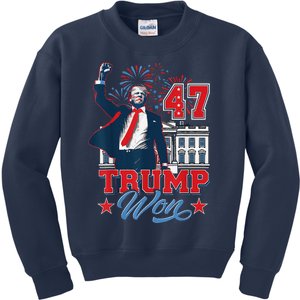 Trump Won Again 2024 Election President 47 Th American Flag Kids Sweatshirt