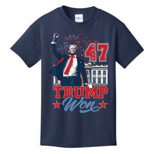 Trump Won Again 2024 Election President 47 Th American Flag Kids T-Shirt