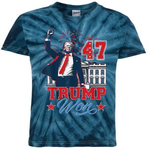 Trump Won Again 2024 Election President 47 Th American Flag Kids Tie-Dye T-Shirt