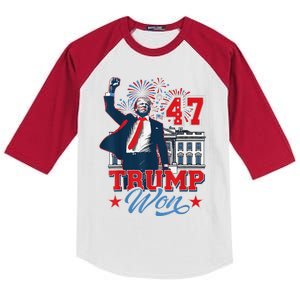 Trump Won Again 2024 Election President 47 Th American Flag Kids Colorblock Raglan Jersey