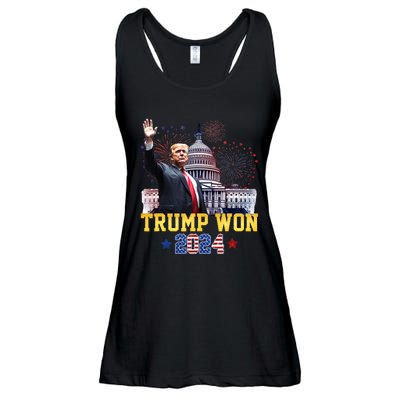 Trump Won Again 2024 Election President 47 Th American Flag Ladies Essential Flowy Tank