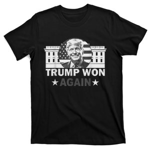 Trump Won Again 2024 American Flag Election President 47 Th T-Shirt