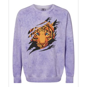 Tiger Wild Animal Ripped Colorblast Crewneck Sweatshirt