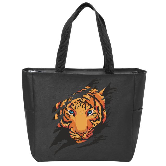 Tiger Wild Animal Ripped Zip Tote Bag