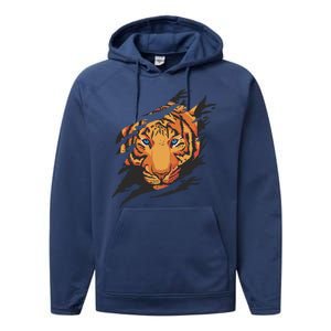 Tiger Wild Animal Ripped Performance Fleece Hoodie