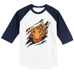 Tiger Wild Animal Ripped Baseball Sleeve Shirt