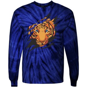 Tiger Wild Animal Ripped Tie-Dye Long Sleeve Shirt