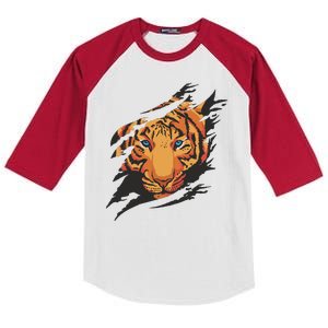 Tiger Wild Animal Ripped Kids Colorblock Raglan Jersey