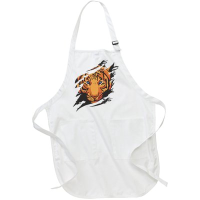 Tiger Wild Animal Ripped Full-Length Apron With Pockets