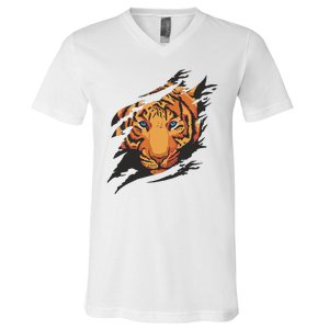 Tiger Wild Animal Ripped V-Neck T-Shirt