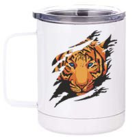 Tiger Wild Animal Ripped 12 oz Stainless Steel Tumbler Cup