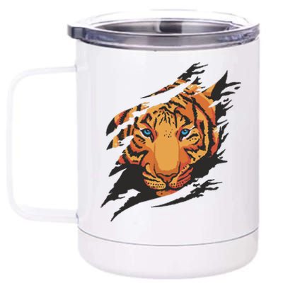 Tiger Wild Animal Ripped 12 oz Stainless Steel Tumbler Cup