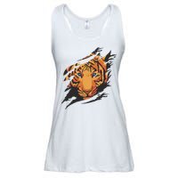 Tiger Wild Animal Ripped Ladies Essential Flowy Tank