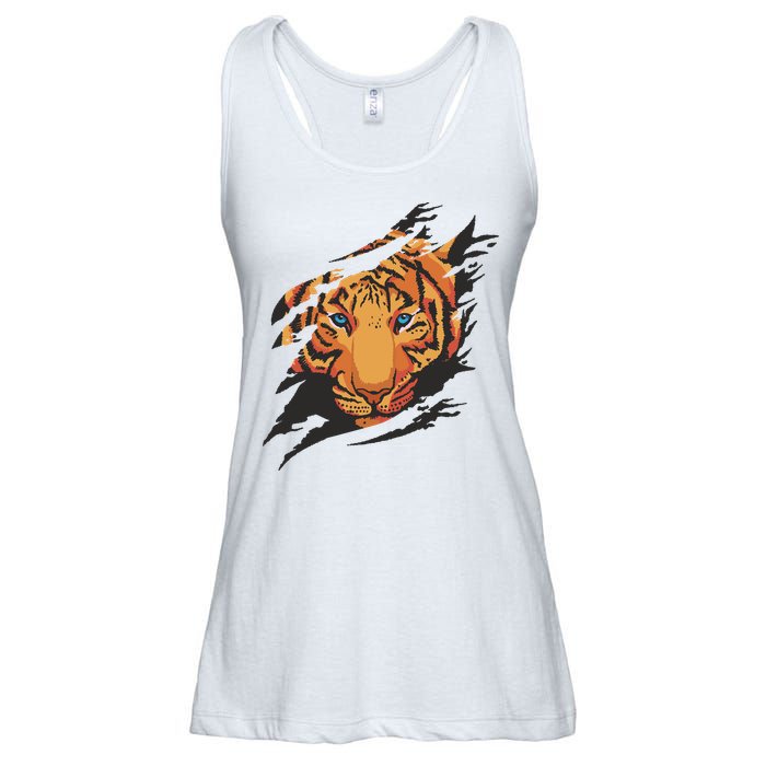 Tiger Wild Animal Ripped Ladies Essential Flowy Tank
