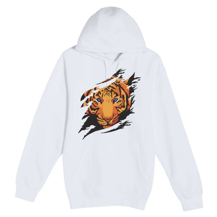 Tiger Wild Animal Ripped Premium Pullover Hoodie