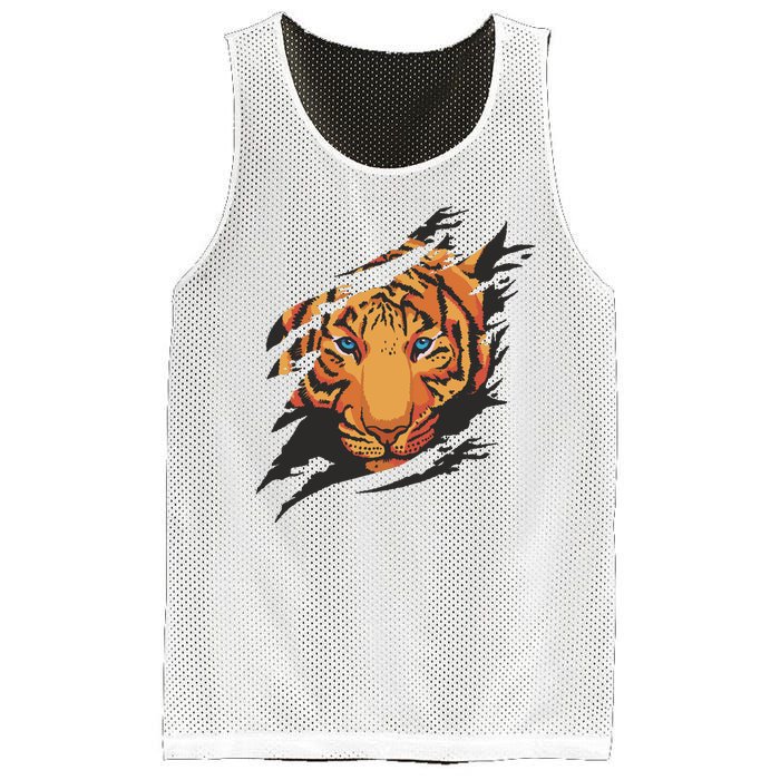 Tiger Wild Animal Ripped Mesh Reversible Basketball Jersey Tank