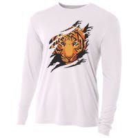 Tiger Wild Animal Ripped Cooling Performance Long Sleeve Crew