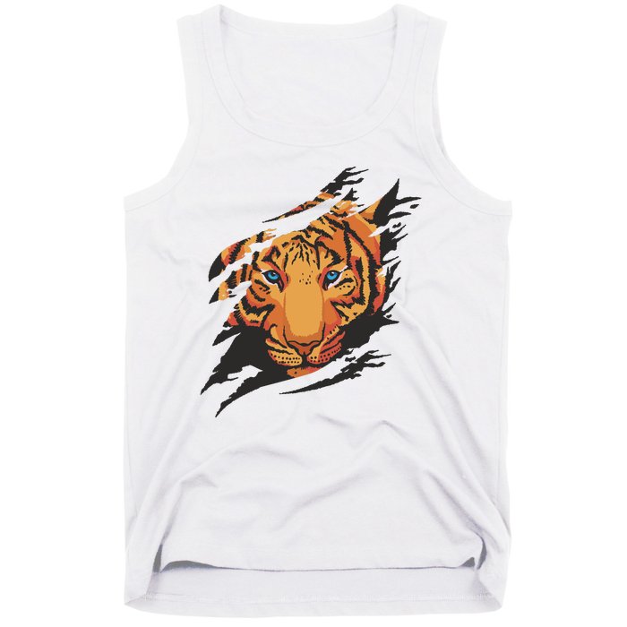 Tiger Wild Animal Ripped Tank Top