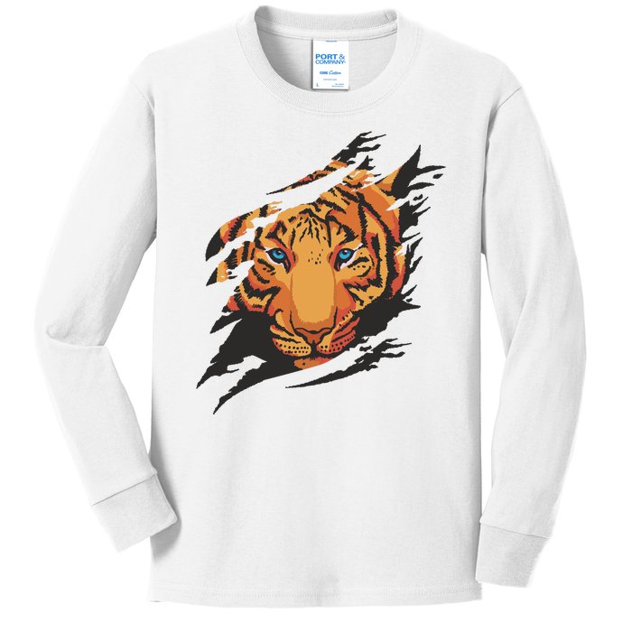 Tiger Wild Animal Ripped Kids Long Sleeve Shirt