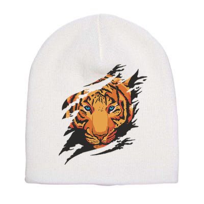 Tiger Wild Animal Ripped Short Acrylic Beanie