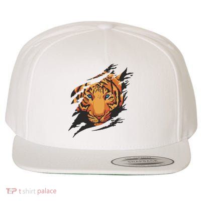 Tiger Wild Animal Ripped Wool Snapback Cap