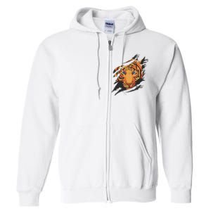 Tiger Wild Animal Ripped Full Zip Hoodie