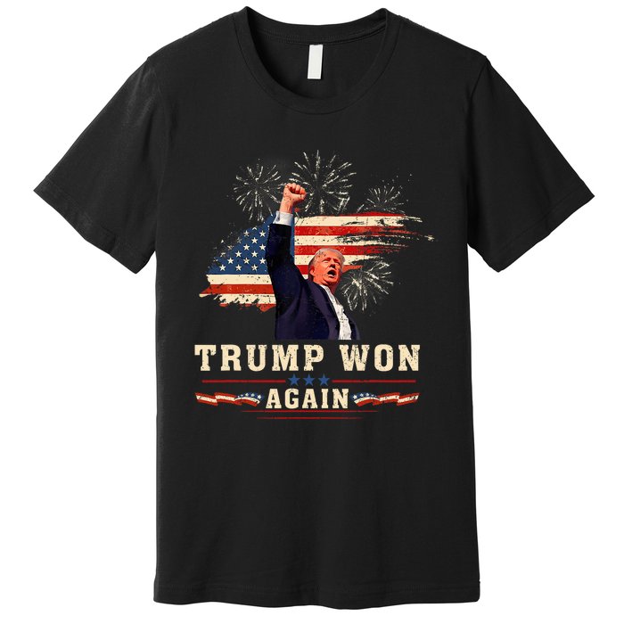 Trump Won Again 2024 Election President 47 Th American Flag Premium T-Shirt