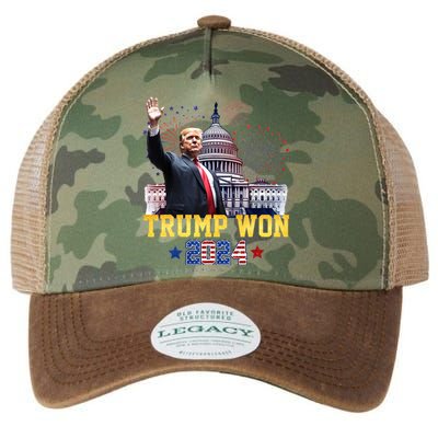 Trump Won Again 2024 Election President 47 Th American Flag Legacy Tie Dye Trucker Hat