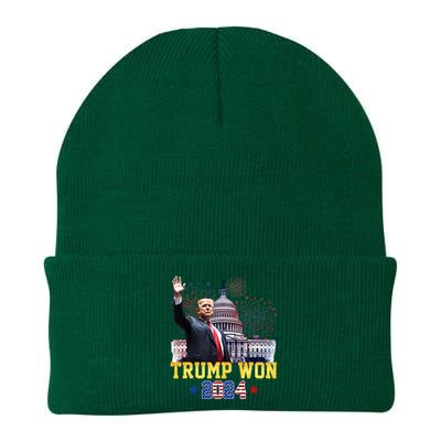 Trump Won Again 2024 Election President 47 Th American Flag Knit Cap Winter Beanie