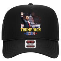 Trump Won Again 2024 Election President 47 Th American Flag High Crown Mesh Back Trucker Hat