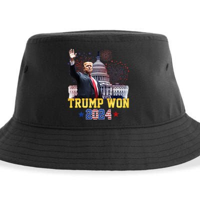 Trump Won Again 2024 Election President 47 Th American Flag Sustainable Bucket Hat