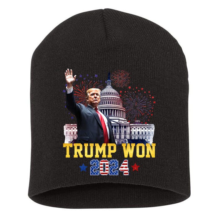 Trump Won Again 2024 Election President 47 Th American Flag Short Acrylic Beanie