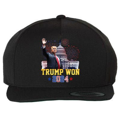 Trump Won Again 2024 Election President 47 Th American Flag Wool Snapback Cap