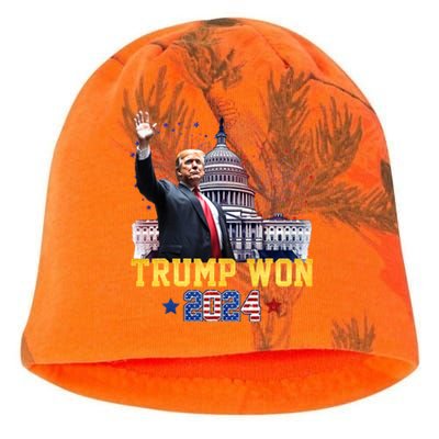 Trump Won Again 2024 Election President 47 Th American Flag Kati - Camo Knit Beanie