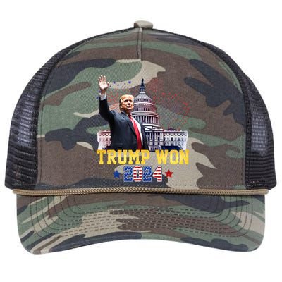 Trump Won Again 2024 Election President 47 Th American Flag Retro Rope Trucker Hat Cap