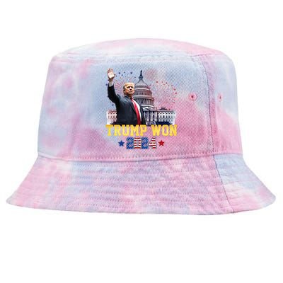 Trump Won Again 2024 Election President 47 Th American Flag Tie-Dyed Bucket Hat