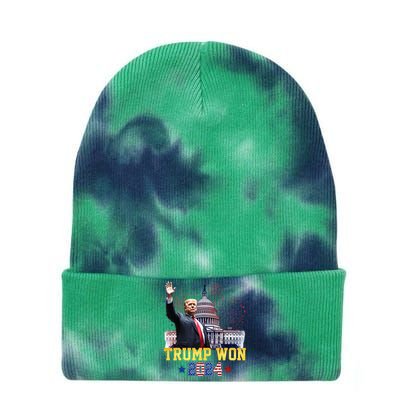 Trump Won Again 2024 Election President 47 Th American Flag Tie Dye 12in Knit Beanie