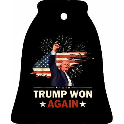 Trump Won Again 2024 Election President 47 Th American Flag Ceramic Bell Ornament