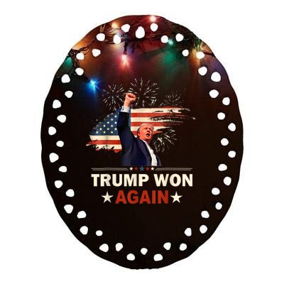 Trump Won Again 2024 Election President 47 Th American Flag Ceramic Oval Ornament