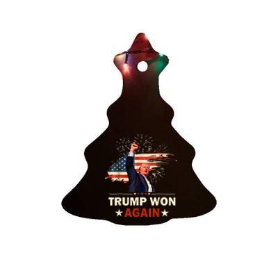 Trump Won Again 2024 Election President 47 Th American Flag Ceramic Tree Ornament